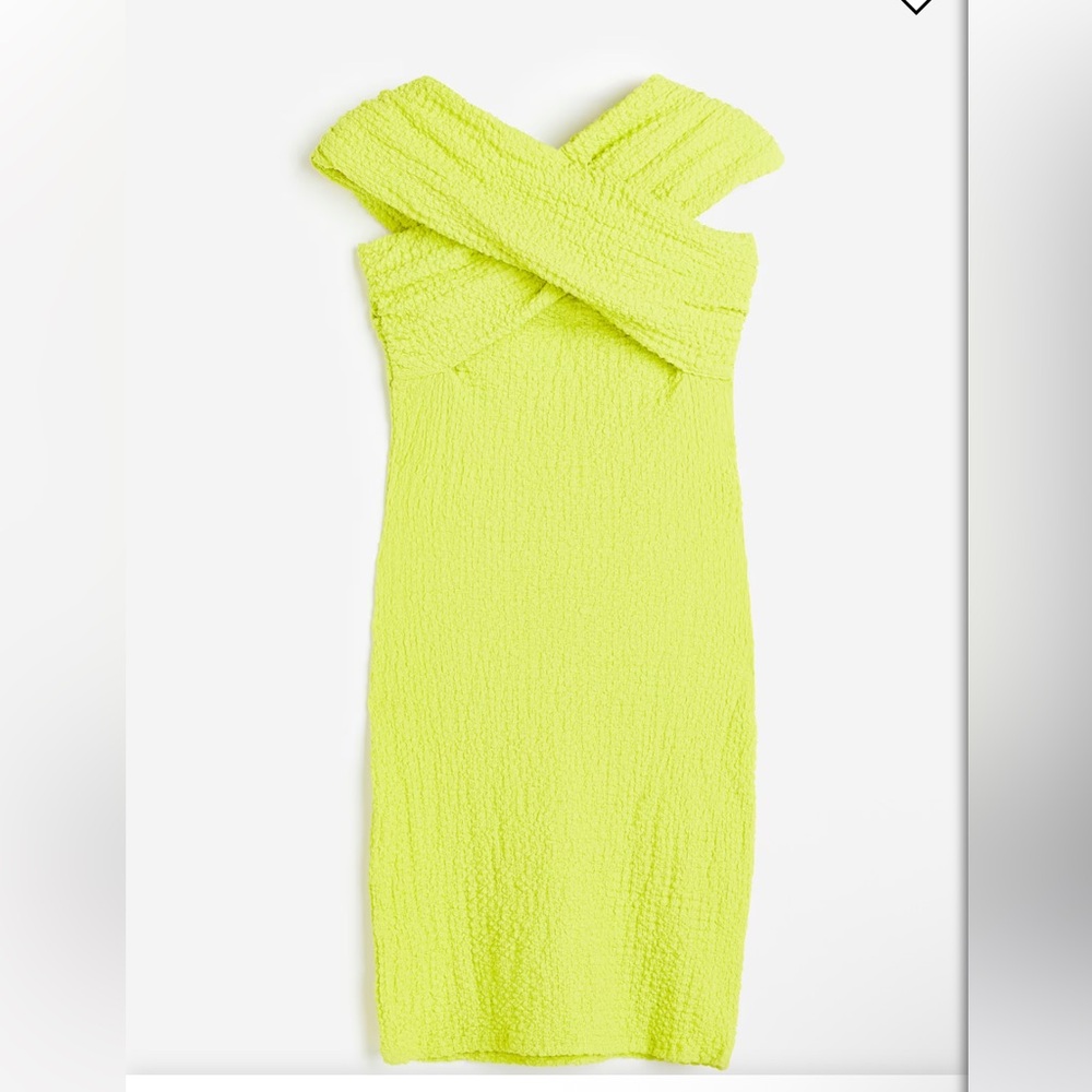 NWOT H&M Neon Yellow Off Shoulder Bodycon Dress